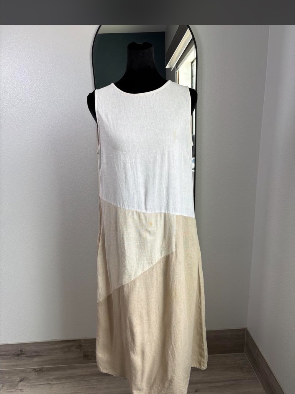 For Cynthia White and Beige Colorblock Midi Dress